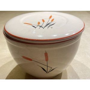 Vintage Cattail 1 Quart Refrigerator Bowl w Lid Oven Proof Sears Roebuck RARE